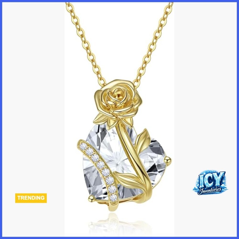 Sterling Silver Gold Plated Heart Diamond Birthstone Pendant Necklace